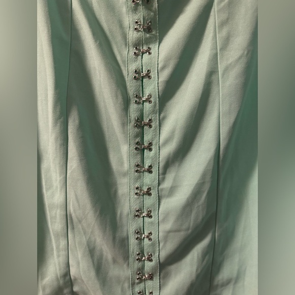 PRETTYLITTLETHING MINT CHIFFON SLEEVE HOOK & EYE BODYCON DRESS SIZE 12 MINI - Picture 2 of 6